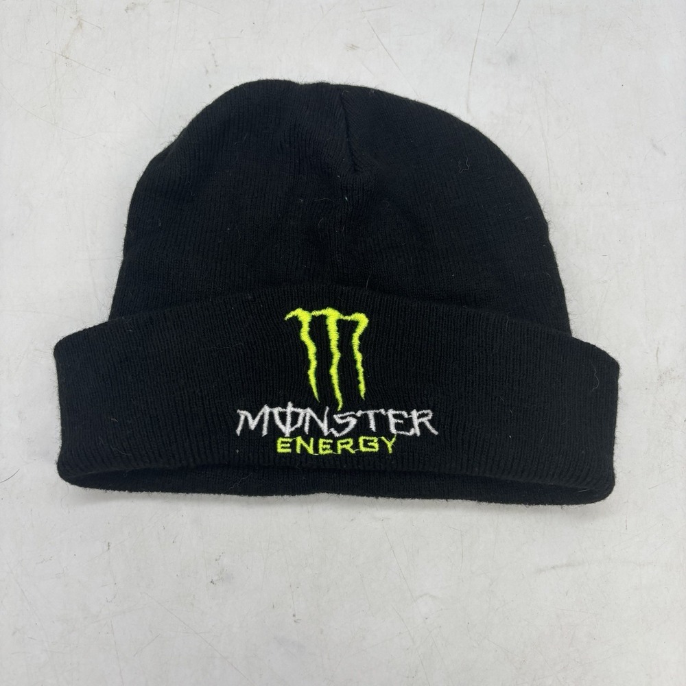 Monster Energy Black Knit Beanie Embroidered Logo Moto Racing Y2K Unisex Hat Cap